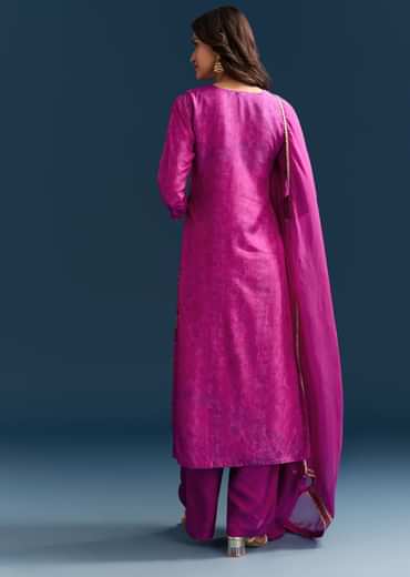Purple Dola Silk Kurta Set With Floral Print And Embroidered Accents