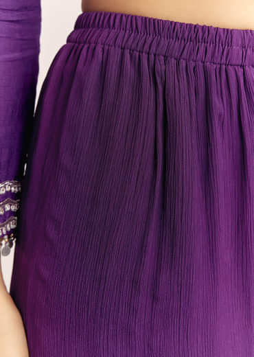 Purple Dola Silk Kurta Set With Zardosi And Choker Dupatta