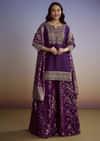 Purple Dola Silk Palazzo Suit With Heavy Embroidery