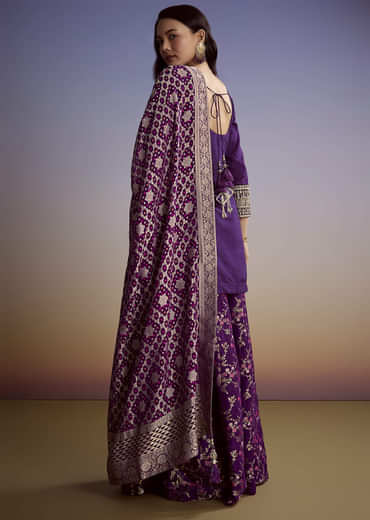 Purple Dola Silk Palazzo Suit With Heavy Embroidery