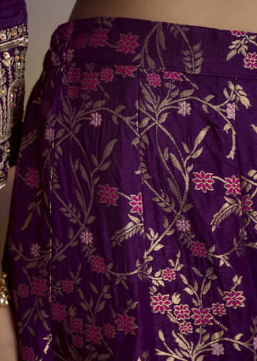 Purple Dola Silk Palazzo Suit With Heavy Embroidery