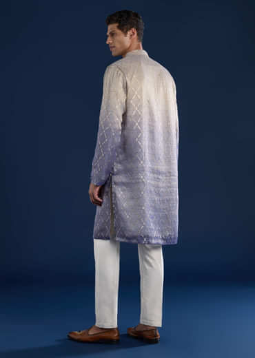 Purple Foil Print Mens Kurta and Pant Set