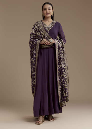 Purple Georgette Anarkali Set with Sequin Work