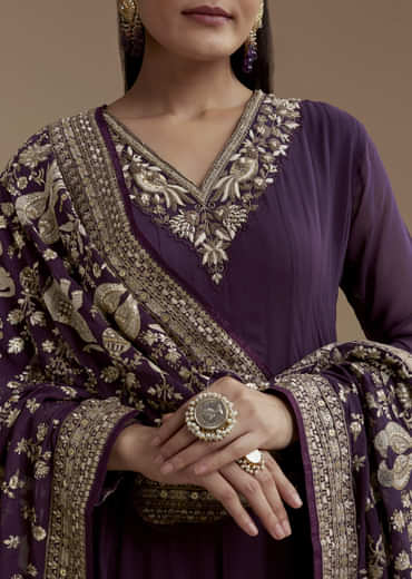 Purple Georgette Anarkali Set with Sequin Work