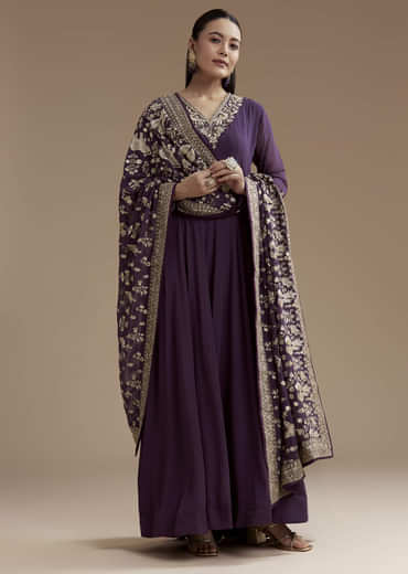 Purple Georgette Anarkali Set with Sequin Work