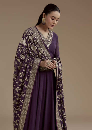 Purple Georgette Anarkali Set with Sequin Work