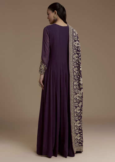 Purple Georgette Anarkali Set with Sequin Work