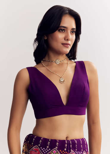 Purple Georgette Bandhani Saree With Animal Motifs And Gota Border