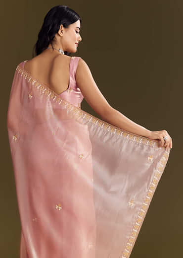 Purple Glass Tissue Saree With Cutdana And Beads Scallop Border