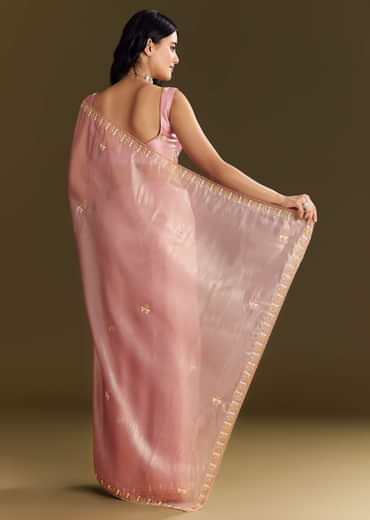 Purple Glass Tissue Saree With Cutdana And Beads Scallop Border