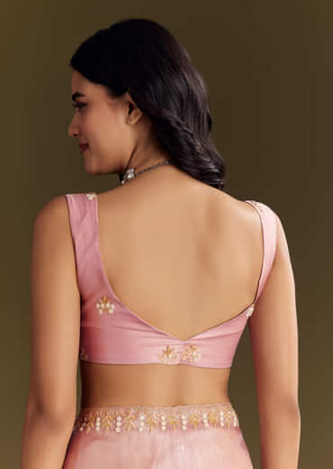 Purple Glass Tissue Saree With Cutdana And Beads Scallop Border