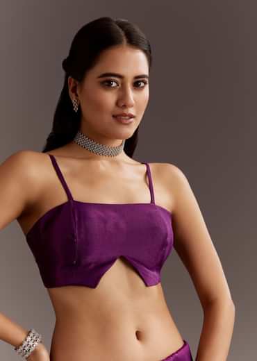 Purple Glass Tissue Saree With Cutdana And Sequins Scallop Border