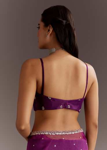 Purple Glass Tissue Saree With Cutdana And Sequins Scallop Border