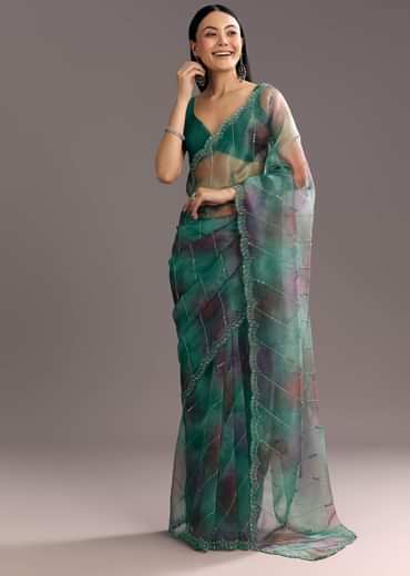 Purple Green Shaded Organza Saree With Cutdana Sequin Embroidery
