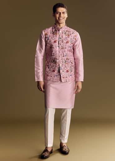 Purple Jacquard Jacket Kurta Set With Subtle Animal Motif