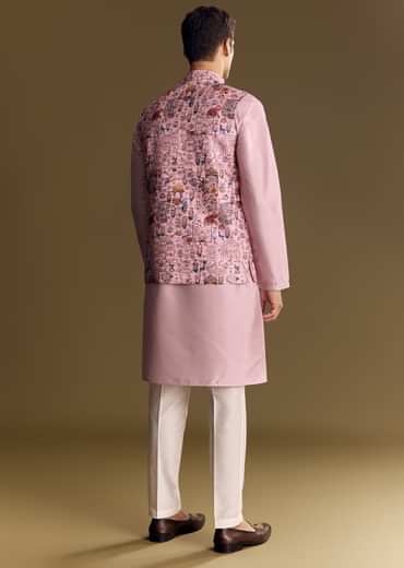 Purple Jacquard Jacket Kurta Set With Subtle Animal Motif