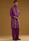 Purple Jacquard Kurta Set For Men With Handwoven Work