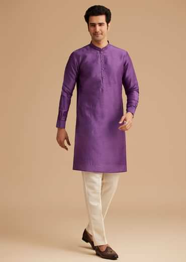Purple Kurta Jacket Set With Resham Embroidery And Handworked Collar