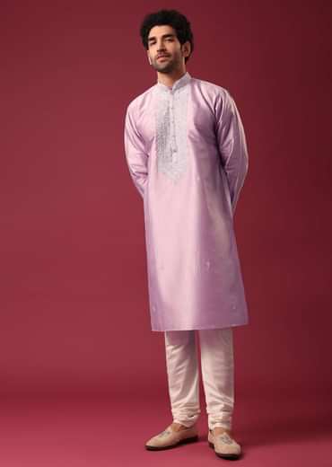 Purple Kurta Set In Silk with Sequin Work