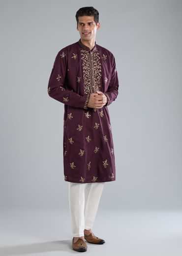 Purple Kurta Set With Thread And Resham Detailing