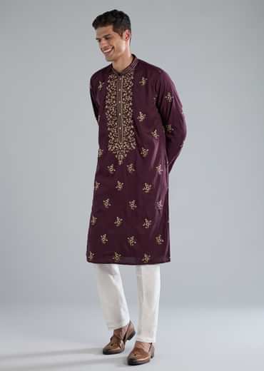 Purple Kurta Set With Thread And Resham Detailing