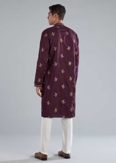 Purple Kurta Set With Thread And Resham Detailing