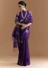 Purple Linen Woven Saree With Brocade And Zari Work