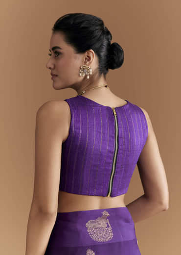 Purple Linen Woven Saree With Brocade And Zari Work