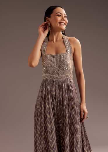 Purple Mirror Cutdana Work Halter Neck Jumpsuit