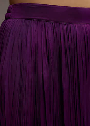 Purple Modal Satin Palazzo Suit With Bandhani Print