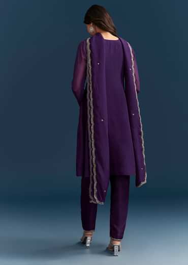 Purple Organza Kurta Set With Embroidery And Dupatta