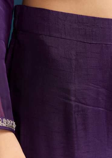 Purple Organza Kurta Set With Embroidery And Dupatta