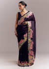 Purple Organza Silk Saree With Floral Resham Embroidery And Cutwork