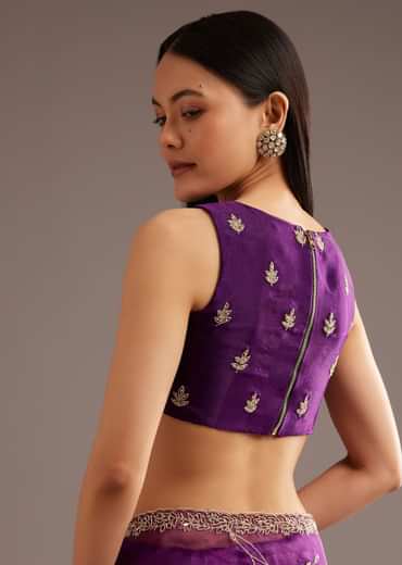 Purple Organza Tissue Saree With Sequins And Cutdana Jaal