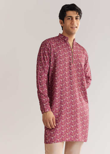 Purple Pashmina Zipper Kurta Pant Set