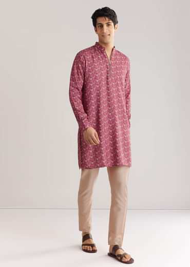 Purple Pashmina Zipper Kurta Pant Set