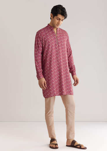 Purple Pashmina Zipper Kurta Pant Set