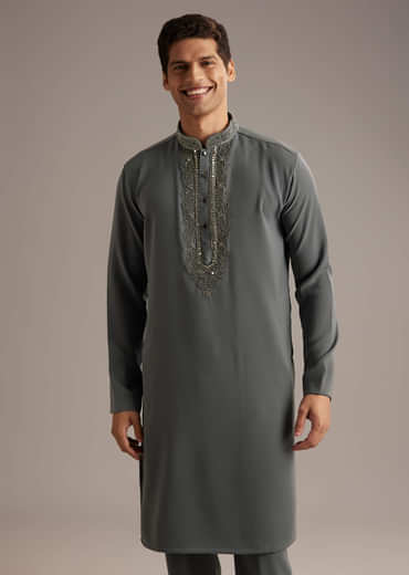 Purple Rayon Indo Western Set For Men With Heavy Hand Embroidery