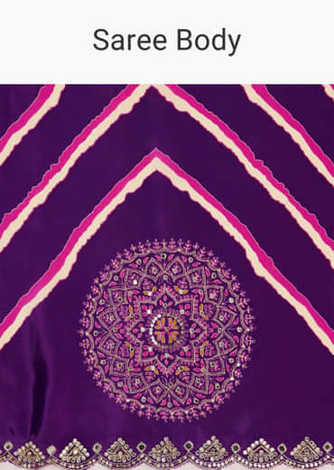 Purple Satin Saree With Gota And Mirror Embroidery