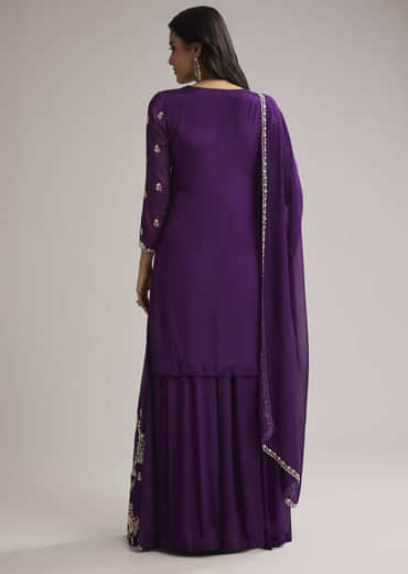 Purple Sequin Embroidered Palazzo Set With Dupatta