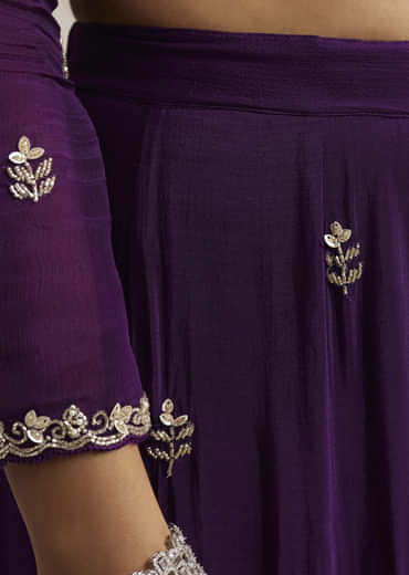 Purple Sequin Embroidered Palazzo Set With Dupatta