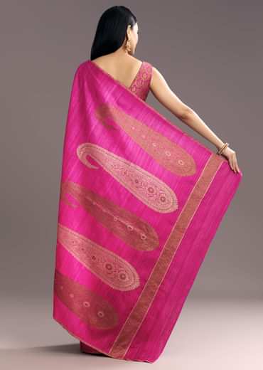 Purple Shaded Kora Silk Handloom Saree With Woven Traditional Motif