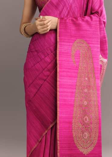 Purple Shaded Kora Silk Handloom Saree With Woven Traditional Motif