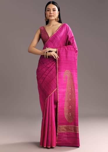 Purple Shaded Kora Silk Handloom Saree With Woven Traditional Motif