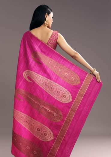 Purple Shaded Kora Silk Handloom Saree With Woven Traditional Motif