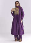 Purple Silk Anarkali Suit With Zari Thread Work