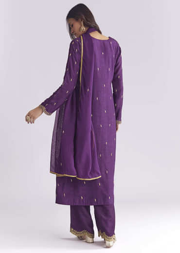 Purple Silk Anarkali Suit With Zari Thread Work