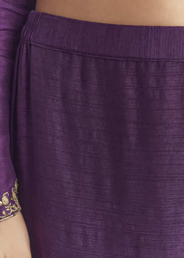 Purple Silk Anarkali Suit With Zari Thread Work