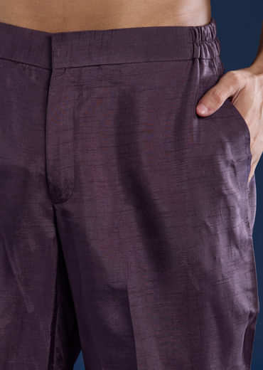 Purple Silk Jacket Kurta Set with Dori Work