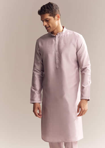 Purple Silk Kurta Jacket Set For Men With Mirror Embroidery
